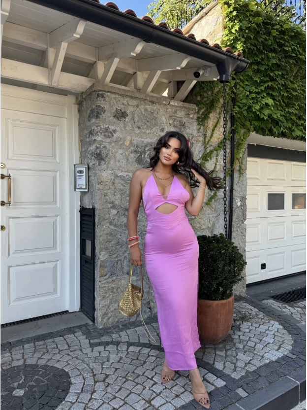 Pembe Sırt Detay Zra Dekolteli Elbise