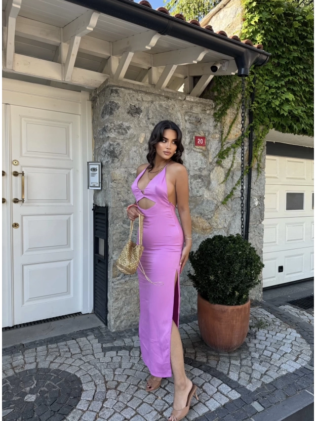 Pembe Sırt Detay Zra Dekolteli Elbise