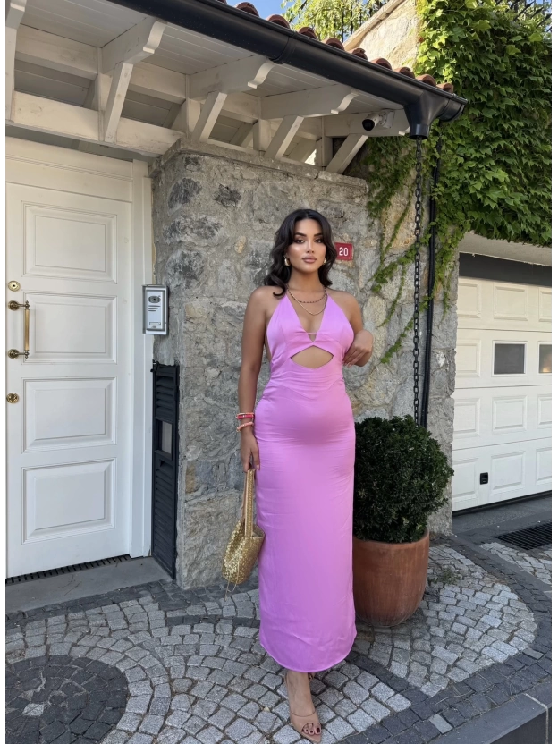 Pembe Sırt Detay Zra Dekolteli Elbise