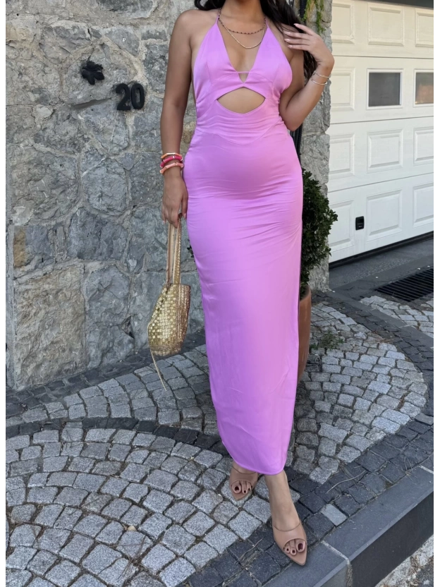 Pembe Sırt Detay Zra Dekolteli Elbise