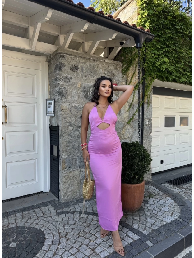 Pembe Sırt Detay Zra Dekolteli Elbise