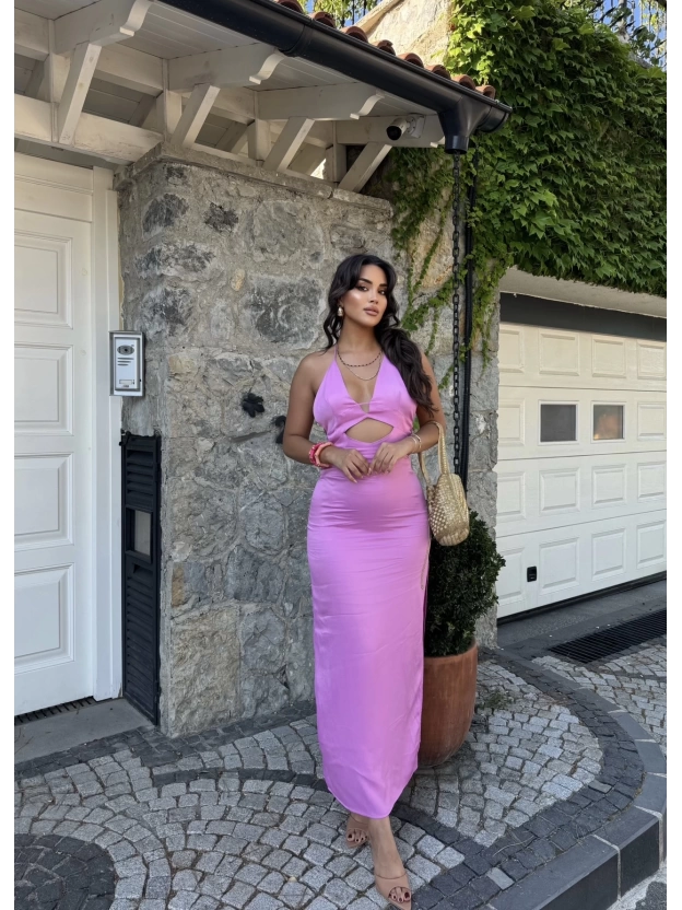 Pembe Sırt Detay Zra Dekolteli Elbise
