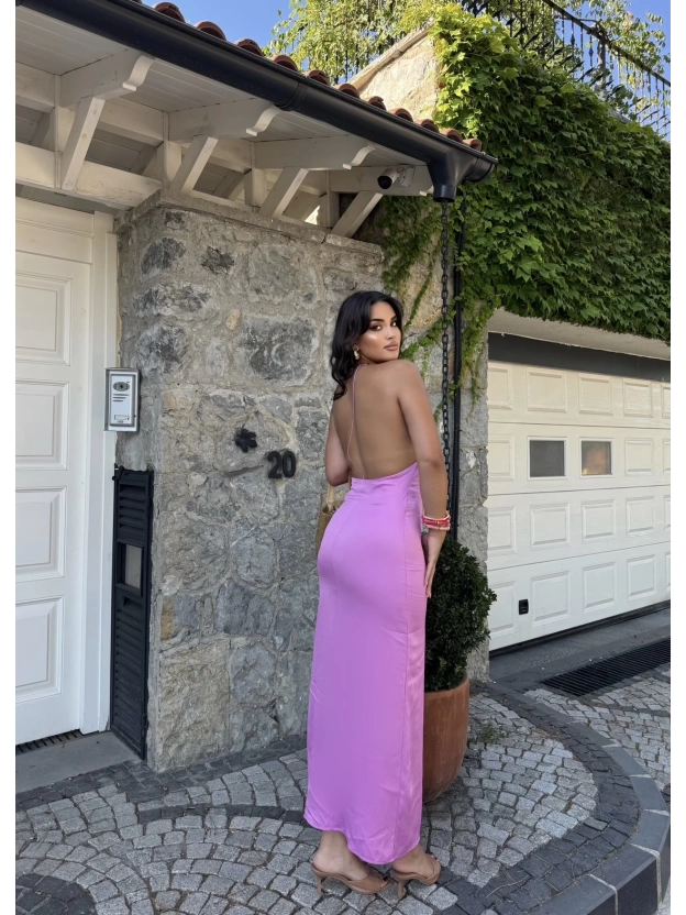Pembe Sırt Detay Zra Dekolteli Elbise