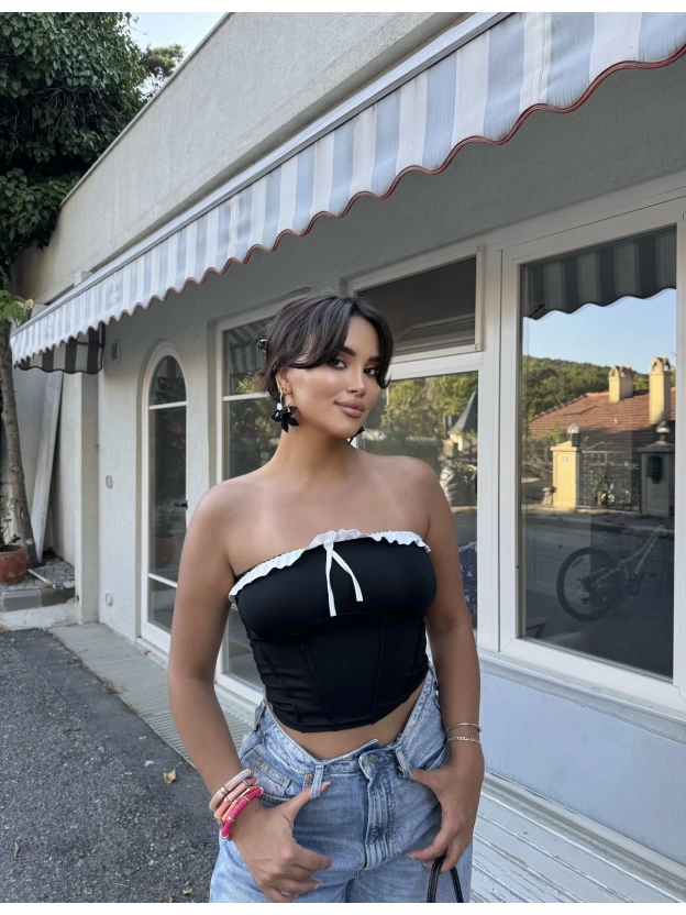 Siyah Straplez Brshk Crop