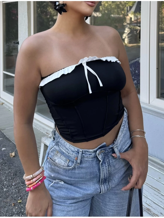 Siyah Straplez Brshk Crop