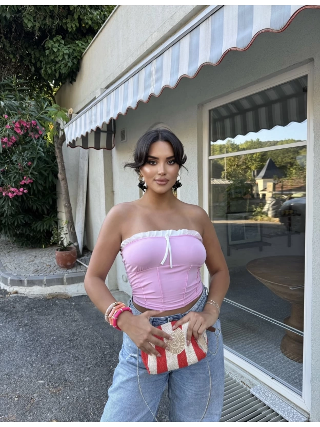 Pembe Straplez Brshk Crop