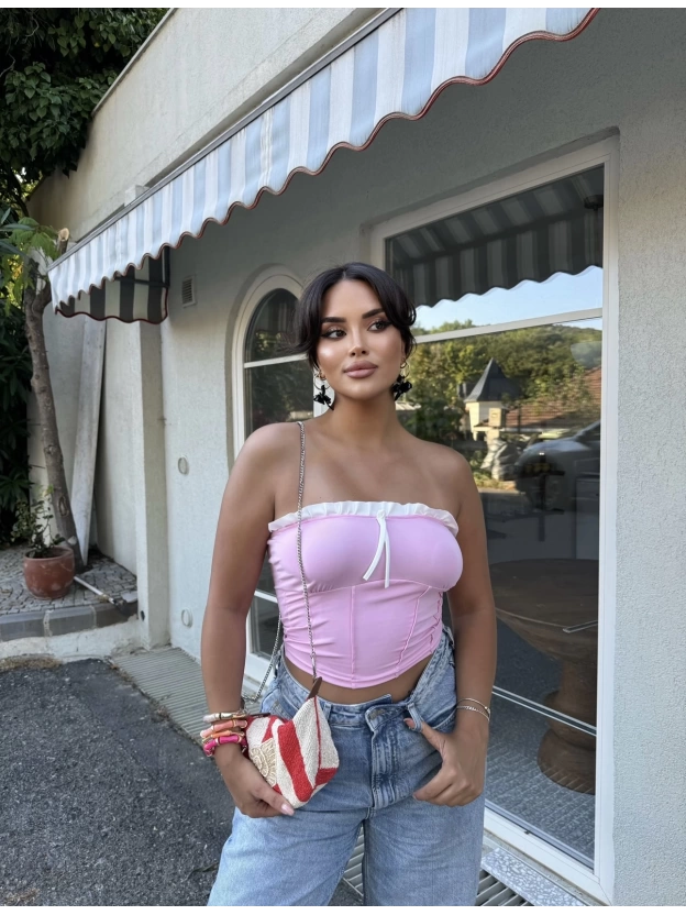 Pembe Straplez Brshk Crop