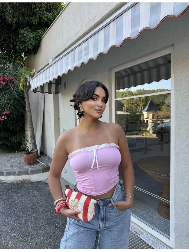 Pembe Straplez Brshk Crop