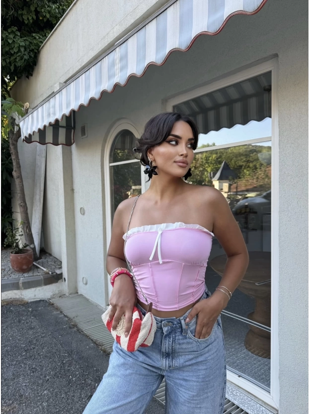 Pembe Straplez Brshk Crop