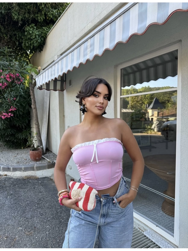 Pembe Straplez Brshk Crop