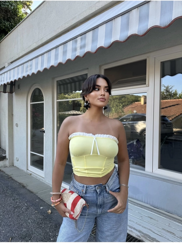 Sarı Straplez Brshk Crop