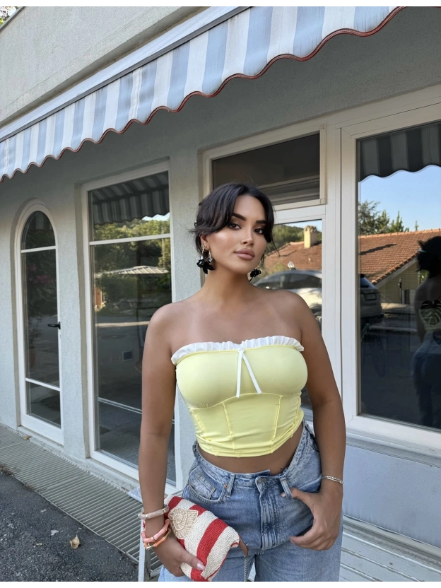 Sarı Straplez Brshk Crop