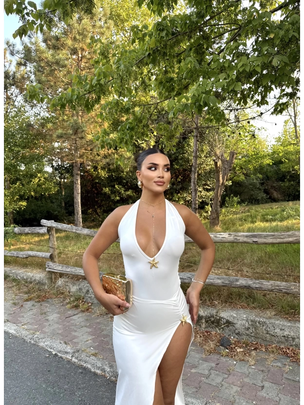 Beyaz Deniz Yıldızı Aksesuar Bodysuit Ve Etek Takım