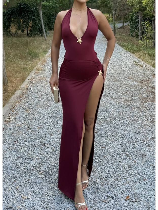 Bordo Deniz Yıldızı Aksesuar Bodysuit Ve Etek Takım