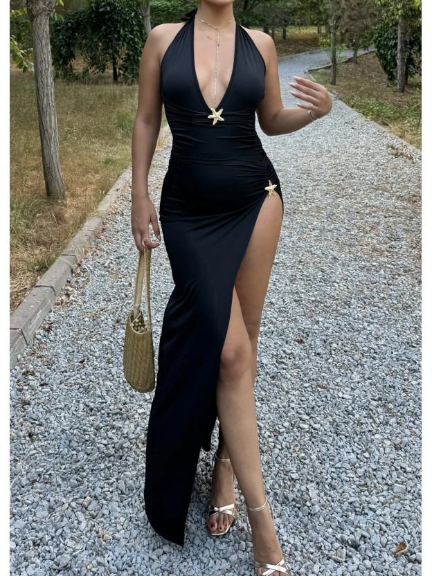 Siyah Deniz Yıldızı Aksesuar Bodysuit Ve Etek Takım