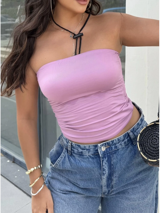 Pembe Straplez Basic Brshk Crop