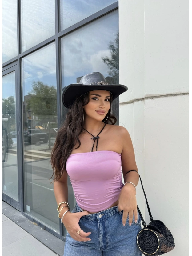 Pembe Straplez Basic Brshk Crop