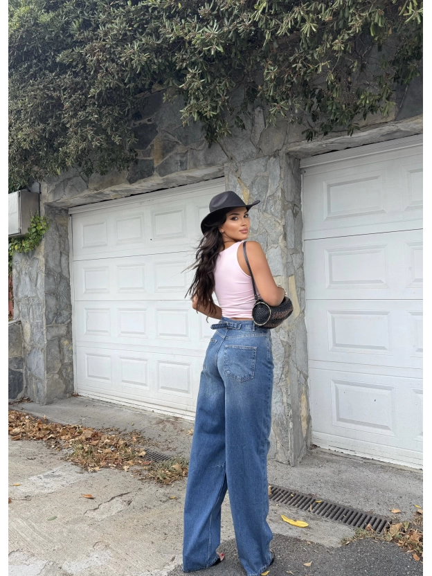 Mavi Tokalı Baggy Jean