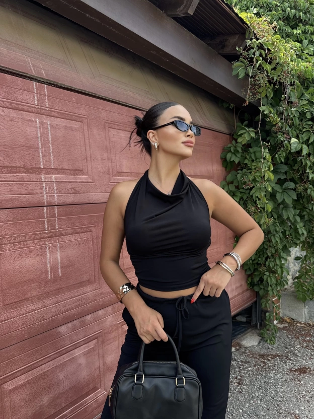 Siyah Degaje Yaka Alt Üst Takım