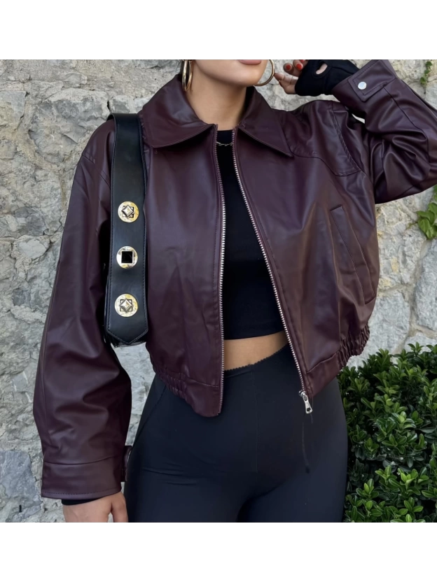 Bordo Bomber Deri Ceket