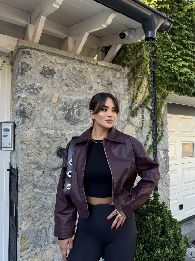 Bordo Bomber Deri Ceket