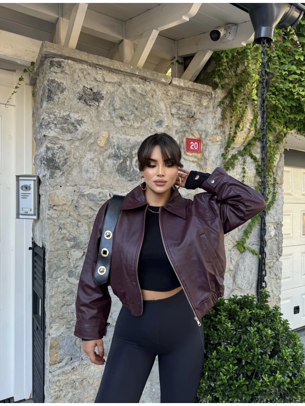 Bordo Bomber Deri Ceket