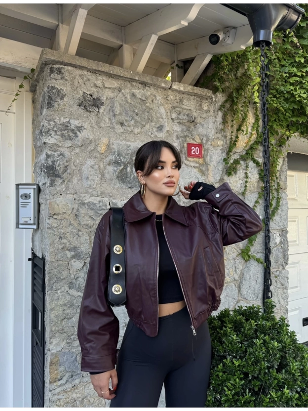 Bordo Bomber Deri Ceket