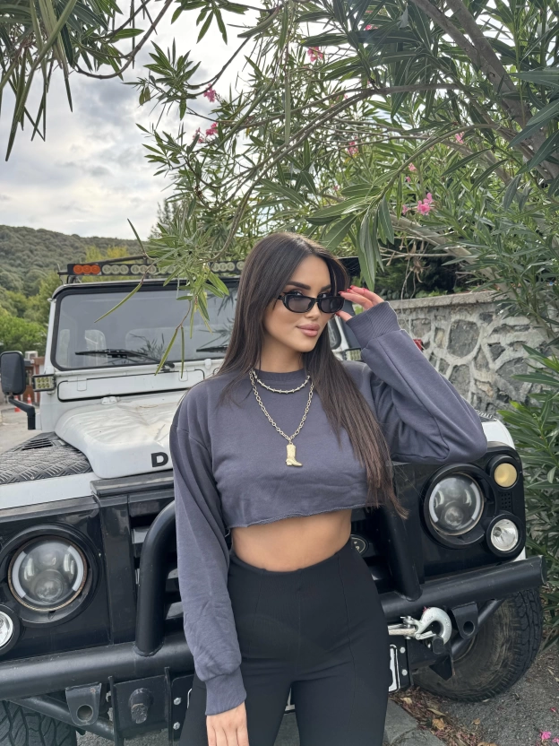 Antrasit Oversize Crop Sweatshırt