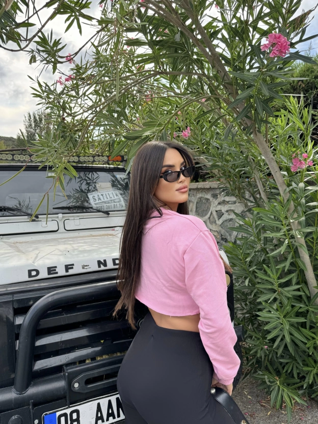 Pembe Oversize Crop Sweatshırt