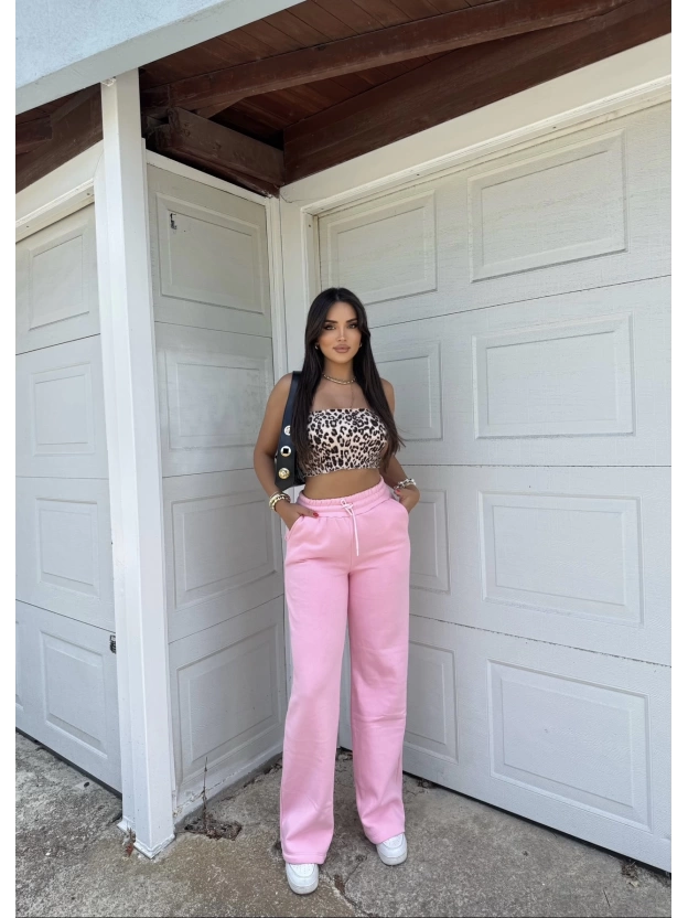 Pembe 3 İplik Bol Paça Eşofman Altı