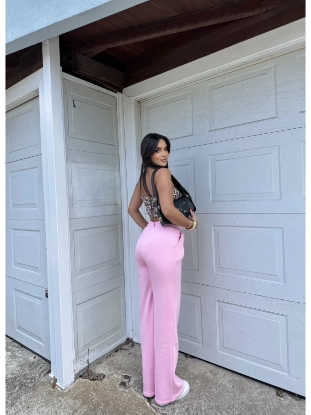 Pembe 3 İplik Bol Paça Eşofman Altı