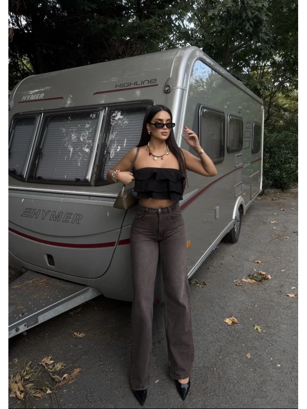 Kahverengi Wide Leg Pantolon