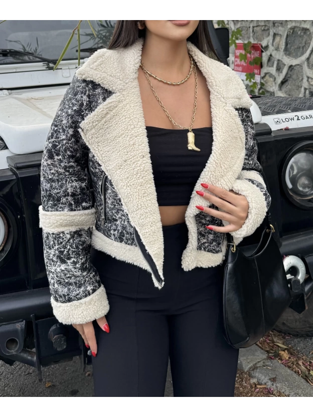 Krem Kürklü Crop Mont