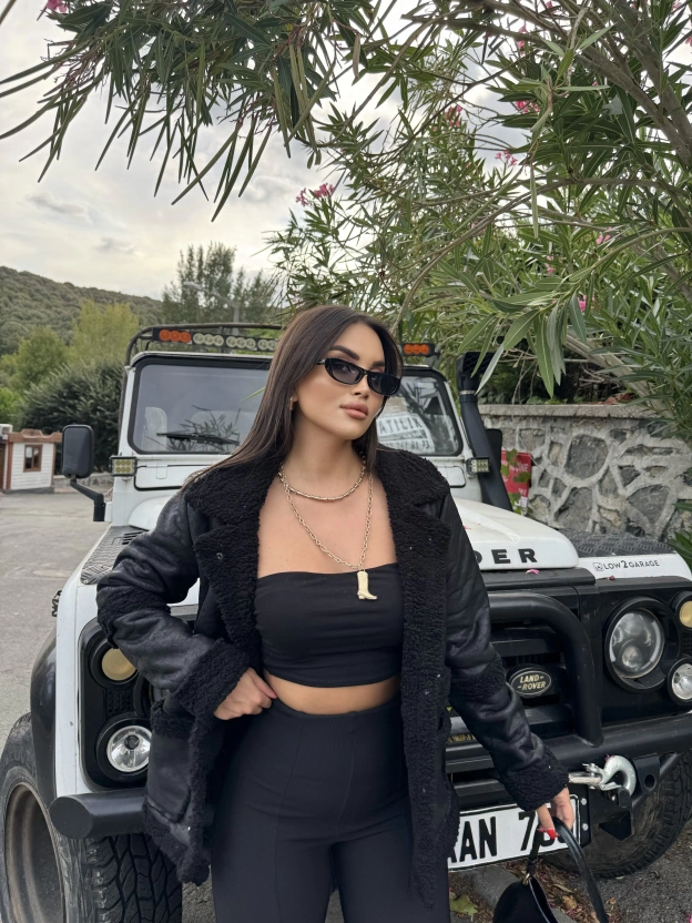 Siyah Kürk Detay Oversize Kaban