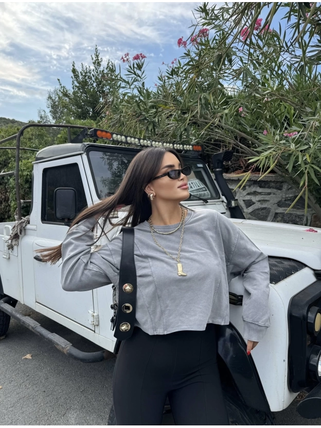 Antrasit Modal Oversize Yıkamalı Sweatshırt