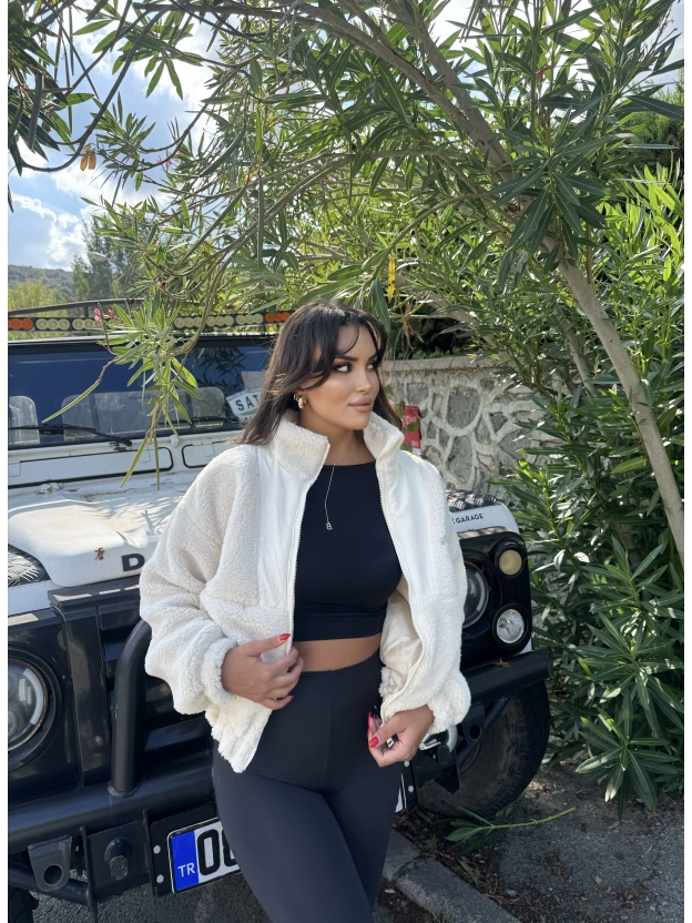 Bej Oversize Peluş Mont