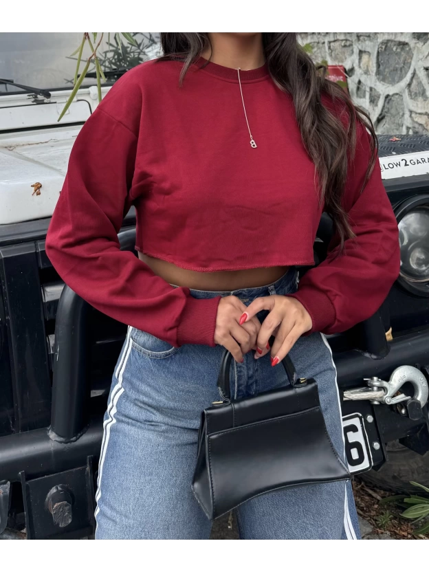 Bordo Oversize Crop Sweatshırt