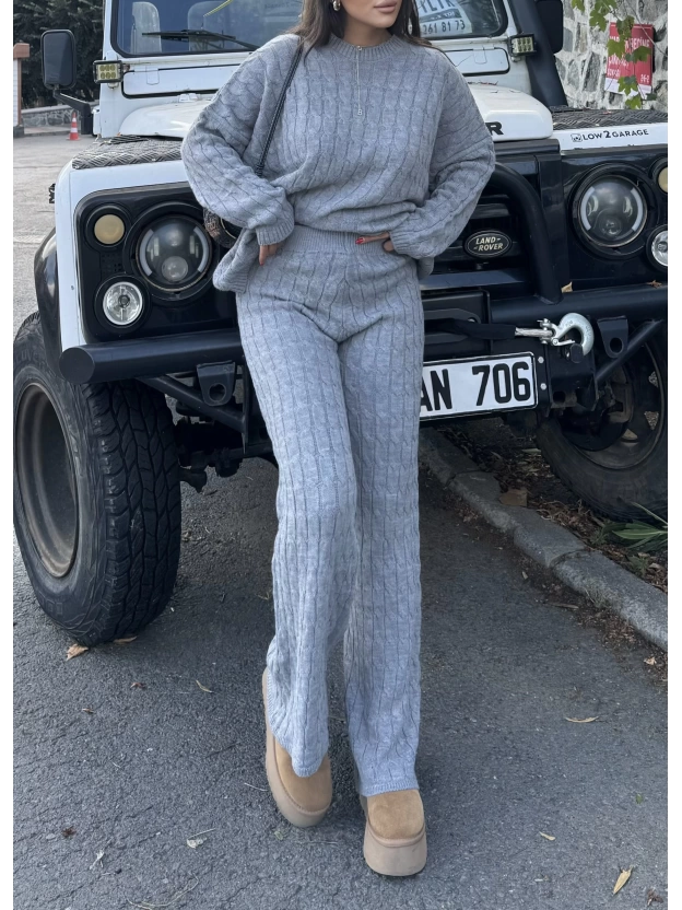 Gri Oversize Triko Alt Üst Takım