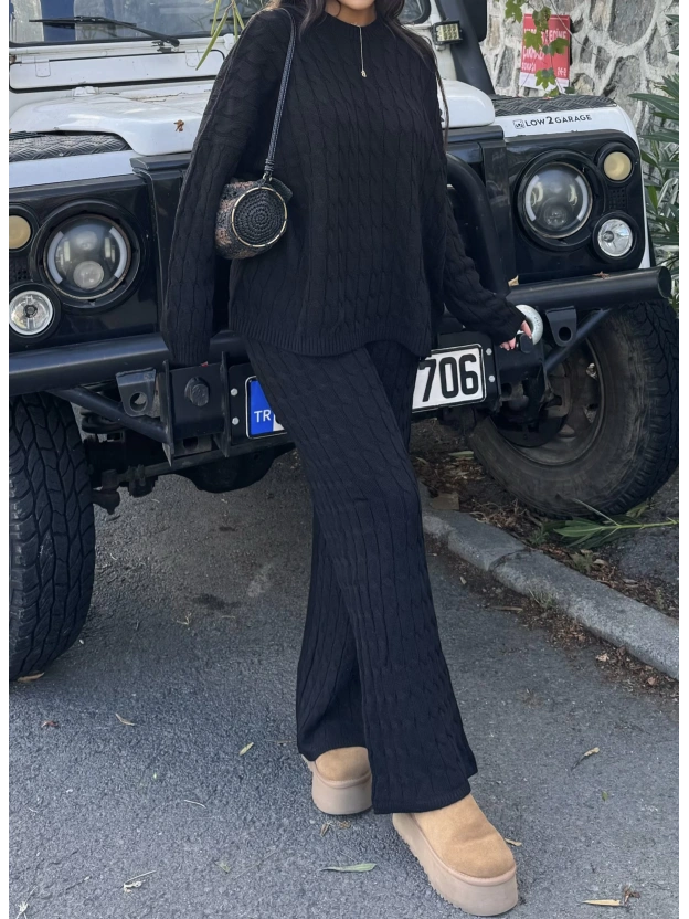 Siyah Oversize Triko Alt Üst Takım