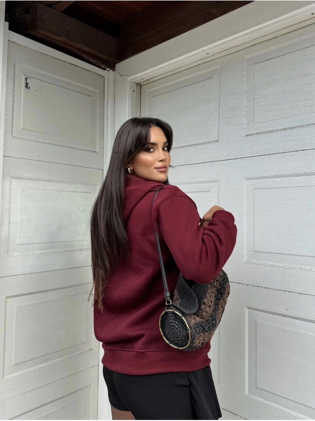 Bordo Fermuarlı Oversize Hırka