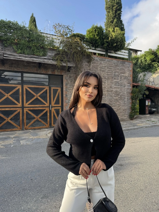 Siyah İkili Büstiyer Hırka Takım
