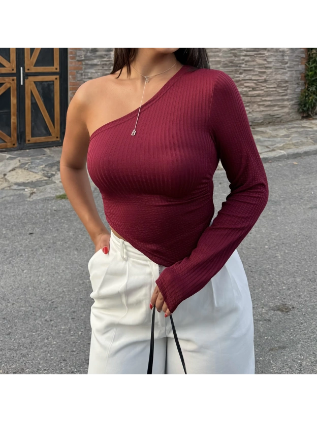 Bordo Tek Omuz Crop