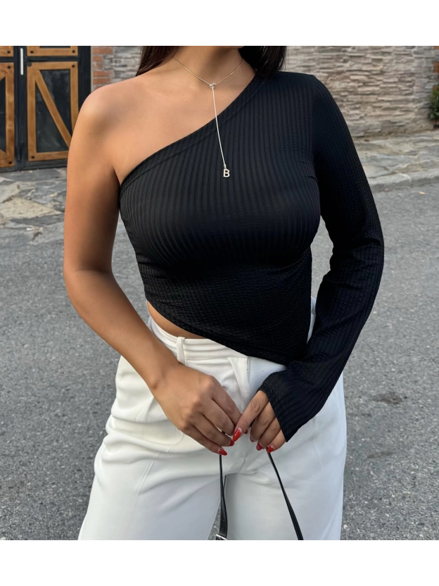 Siyah Tek Omuz Crop