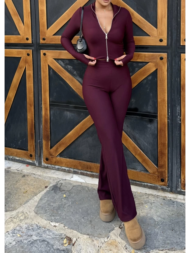 Bordo Fitilli Fermuarlı Alt Üst Takım