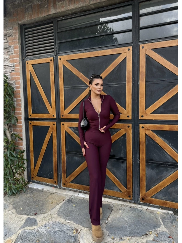 Bordo Fitilli Fermuarlı Alt Üst Takım