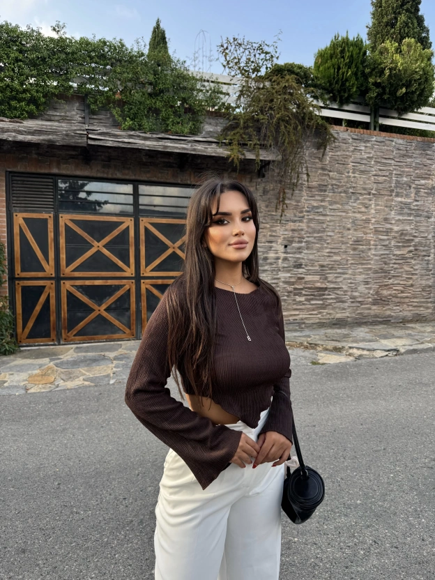 Kahverengi İspanyol Kol Basic Bluz