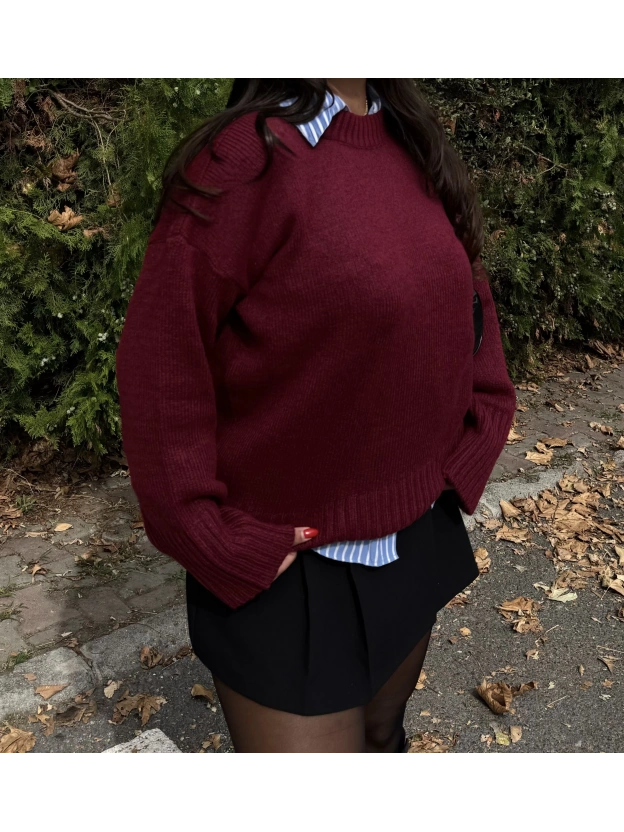 Bordo Bisiklet Yaka Basic Kazak