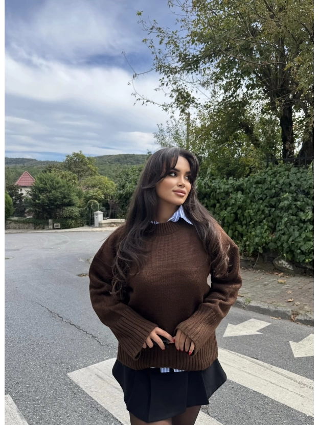 Kahverengi Bisiklet Yaka Basic Kazak
