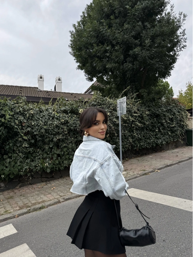 Buz Mavi Crop Ceket