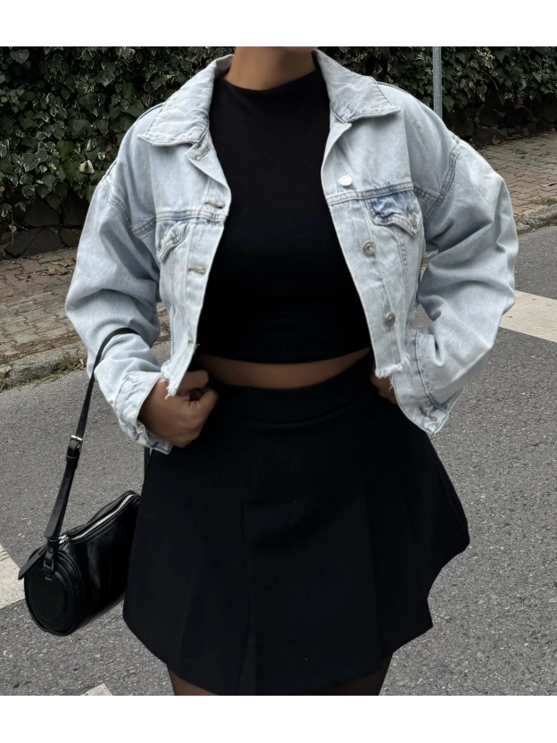 Buz Mavi Crop Ceket